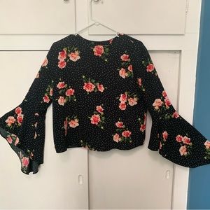 CATHERINE MALANDRINO Bell Sleeve Polka Dot Floral button back top